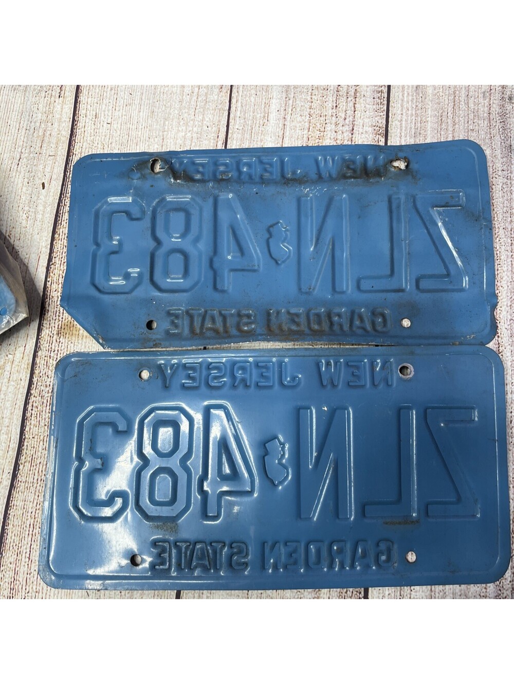 New Jersey Garden State Pair License Plate NJ Expired Blue Vintage 80s - Picture 3 of 3